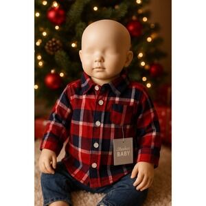 Stephan Baby Boy NWT  Shirt 6-12 Months Plaid‎ Flannel Classic Preppy Western
